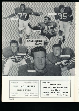 EX PLUS 10/19/1958 Colts at Lions NFL Program - Colts are 1958 NFL Champions 5