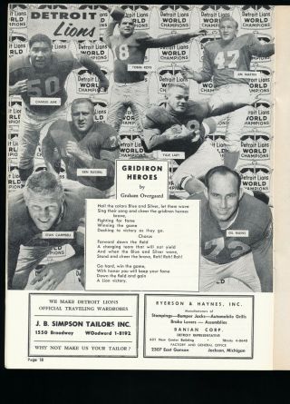EX PLUS 10/19/1958 Colts at Lions NFL Program - Colts are 1958 NFL Champions 7