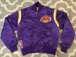 Vtg Starter Nba La Los Angeles Lakers Nylon Satin Bomber Jacket Purple Small S