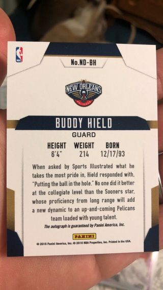 2016 - 17 Next Day Auto Buddy Hield Rc Rookie Autograph On Card SP Rare 2