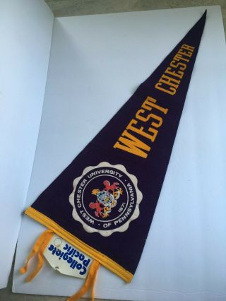 Vintage 1986 West Chester University Golden Rams Full Size Felt Souvenir Pennant