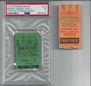 1964 & 1974 Cleveland Indians Opening Day Ticket Stubs Stadium Vs Twins Brewers