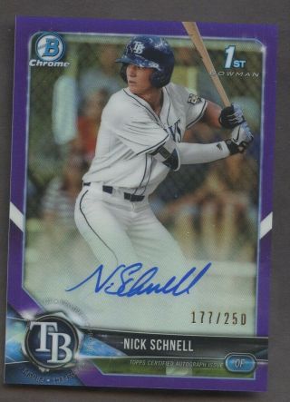 2018 Bowman Chrome Purple Refractor Nick Schnell Rc Rookie Auto 177/250