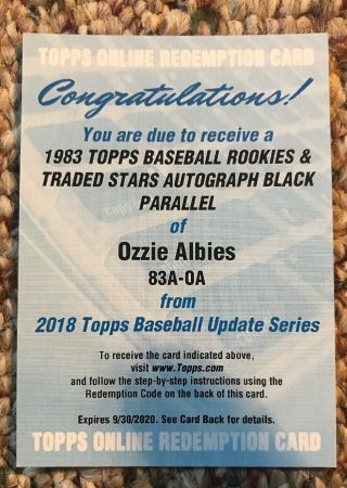 2018 Topps Update Ozzie Albies 1983 Auto Black Parallel /67 Hot Braves Redemp