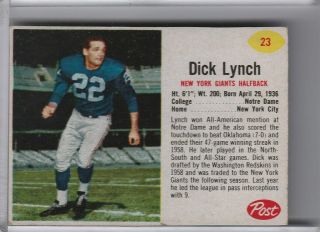 1962 Post Cereal 23 Dick Lynch Notre Dame York Giants 2219