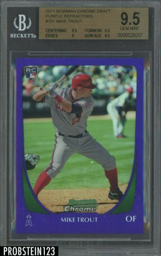 2011 Bowman Chrome Purple Refractor 101 Mike Trout Angels Rc Bgs 9.  5