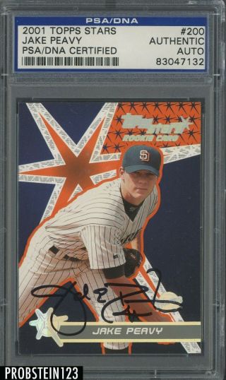 2001 Topps Stars 200 Jake Peavy Padres Rc Rookie Signed Auto Psa/dna