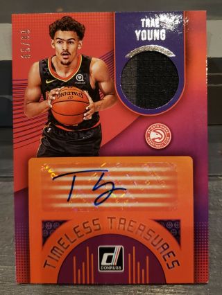2018 - 19 Donruss Timeless Treasures Trae Young Relic Auto 65/99