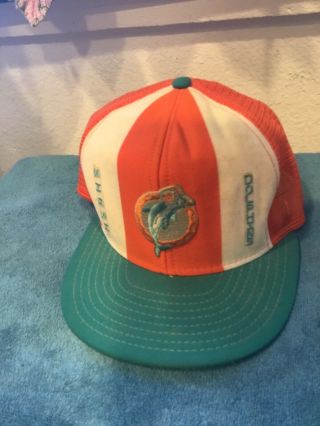 Vintage 80s Miami Dolphins Nfl Trucker Hat/cap Lucky Stripes 1980s Snapback H1