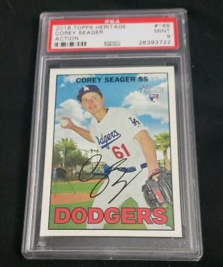 Corey Seager 2016 Topps Heritage Action Rookie Sp Psa 9