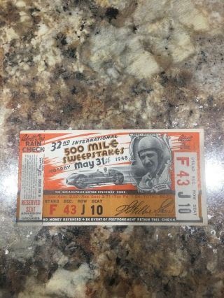 Indianapolis 500 1948 Ticket Stub