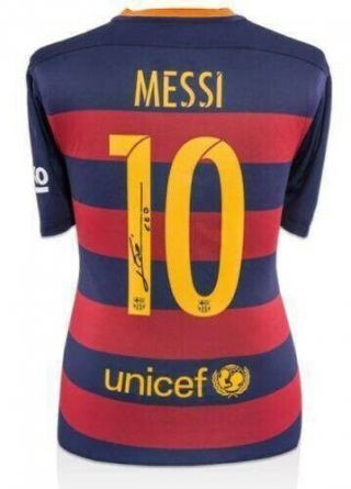 Lionel Messi 10 Signed Barcelona Soccer Jersey Autographed XL Beckett BAS 2