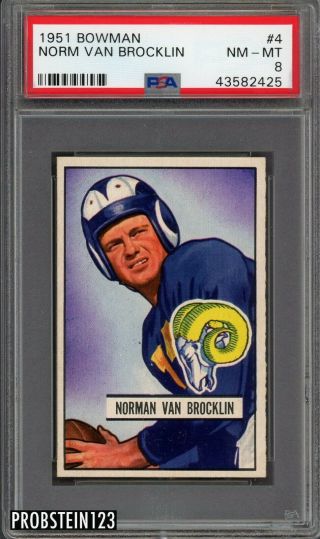 1951 Bowman Football 4 Norm Van Brocklin Rc Rookie Hof Psa 8 " Looks Nicer "