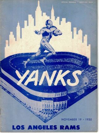 1950 Los Angeles Rams At York Yankees Football Program Ex