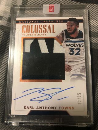 2017 - 18 National Treasures Colossal Namplate Patch Auto - Karl Anthony Towns Sp
