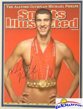 Michael Phelps Signed Sports Illustrated Olympics Photo,  Grandstand Sports