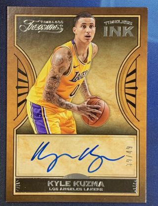 2018 - 19 Kyle Kuzma Panini Chronicles Timeless Treasures Ink Auto Sp 39/49 Lakers