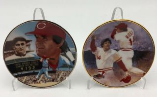 (2) 1985 Pete Rose Gartlan Very Limited Edition Mini Plates 3 " Mlb Stands