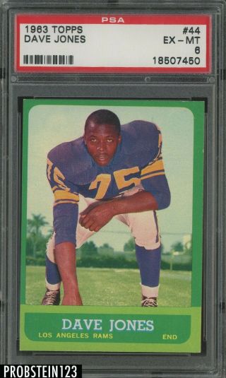 1963 Topps Football 44 Dave Jones Los Angeles Rams Rc Rookie Hof Psa 6 Ex - Mt