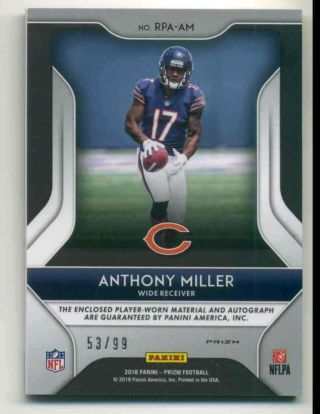 2018 Rookie Patch Auto Anthony Miller Rookie Auto Jersey 2 Colors 53/99 RPA - AM 2