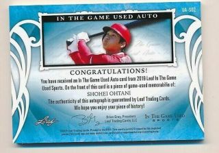 SHOHEI OHTANI 2019 LEAF ITG In The Game Auto Jersey Relic 20/ 35 ANGELS 2