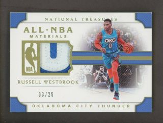 2018 - 19 National Treasures All - Nba Russell Westbrook Patch 3/25 Thunder