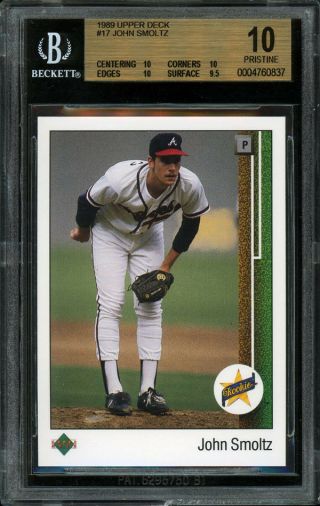 1989 Upper Deck 17 John Smoltz Rc (hofer) Atlanta Braves Bgs 10 Pristine