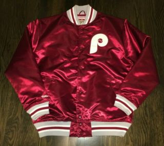 Authentic Mitchell & Ness Philadelphia Phillies Satin Quilted Jacket L Worn Once