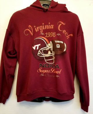 Vintage 1995 Virginia Tech Hokies Sugar Bowl Champs Hoodie Sweatshirt - - Maroon - Xl