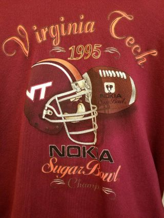 Vintage 1995 Virginia Tech Hokies Sugar Bowl Champs Hoodie Sweatshirt - - Maroon - XL 2