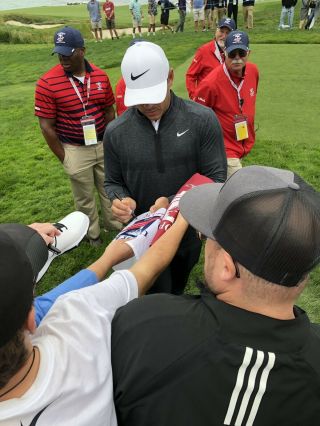 Brooks Koepka Signed 2019 US Open Flag AND Tuesday Round Titleist Golf Ball 8