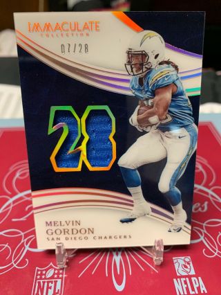 2016 Panini Immaculate Melvin Gordon Game Number Patch /28 Acetate Chargers