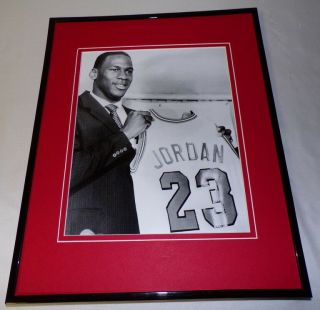 Michael Jordan 1984 Holding Chicago Bulls Jersey Framed 11x14 Photo Display