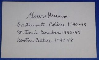 George Munroe Dec 2014 Signed Autograph 3x5 Boston Celtics Stl Bombers 1946 - 48