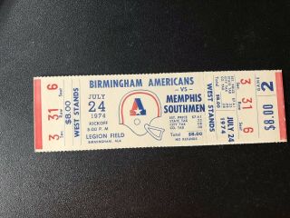 1974 World Football League Wfl Americans At Memphis Southmen Game Ticket