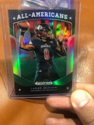 Lamar Jackson 2019 Panini Prizm Draft Picks Green Prizm /5 All - American Wow
