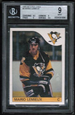 1985 86 Opc O - Pee - Chee 9 Mario Lemieux Rookie Rc Bvg 9 With 9.  5