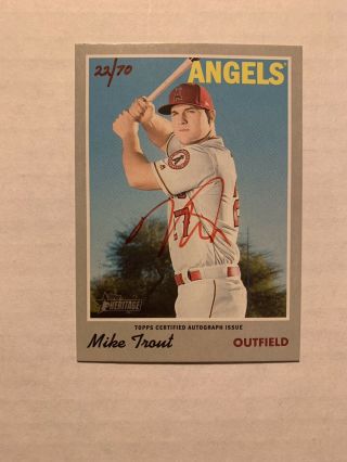 Mike Trout 2019 Topps Heritage Real One Red Ink Auto /70 Angels Pack Fresh Sp