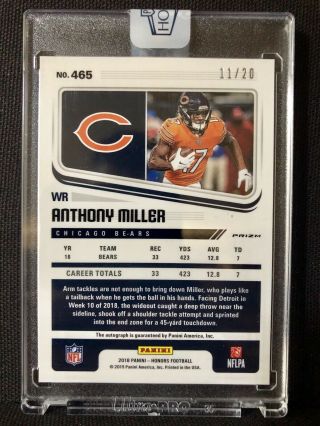 2018 Honors Anthony Miller SCORE REDZONE /20 Autograph Chicago Bears 2