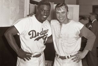 Jackie Robinson & Pee Wee Reese - 8 " X 10 " Photo - 1955 Brooklyn Dodgers Baseball