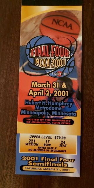 2001 Final Four Tickets Semifinal And Championship Full Mib Nib Duke