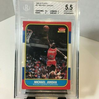 1986 Fleer Basketball Michael Jordan Rookie Rc 57 Bgs 5.  5 (9.  5 Centering)