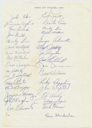 Team Sheet 1964 Kansas City As (32 Sigs) 9.  5 580115