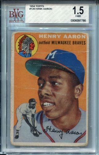 1954 54 Topps Baseball 128 Henry Hank Aaron Rookie Card Rc Bvg 1.  5