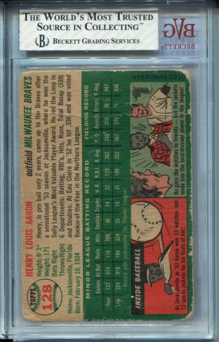 1954 54 Topps Baseball 128 Henry Hank Aaron Rookie Card RC BVG 1.  5 2