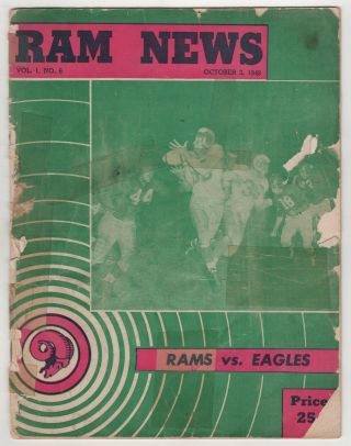 1948 Philadelphia Eagles Los Angeles Rams Nfl Football Program Coliseum La