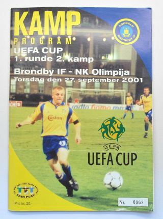 2001 Uefa Cup Brondby If Vs Nk Olimpija Football Programme