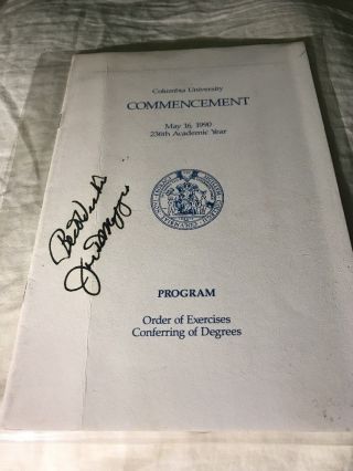 Joe Dimaggio Signed 1990 Columbia University Commencement Program