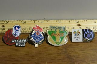 4 Official 1998 Nagano,  Japan Olympic Winter Game Pins W/corporate Sponsorship I
