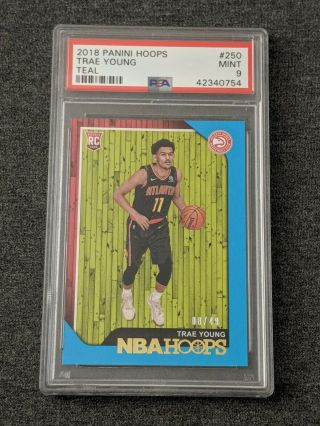 Psa 9 Trae Young 2018 Panini Hoops Teal /49 Rookie Rc - 0754